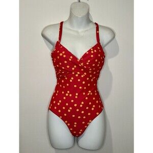 Sundance Twist Back One Piece Swimsuit Red with Sunburst Pattern Size XS EUC!!